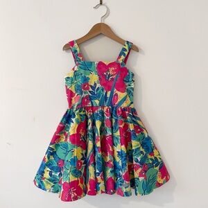 CUSTOM HANDMADE EUC/LN Bold Tropical Floral Print Structured Dress